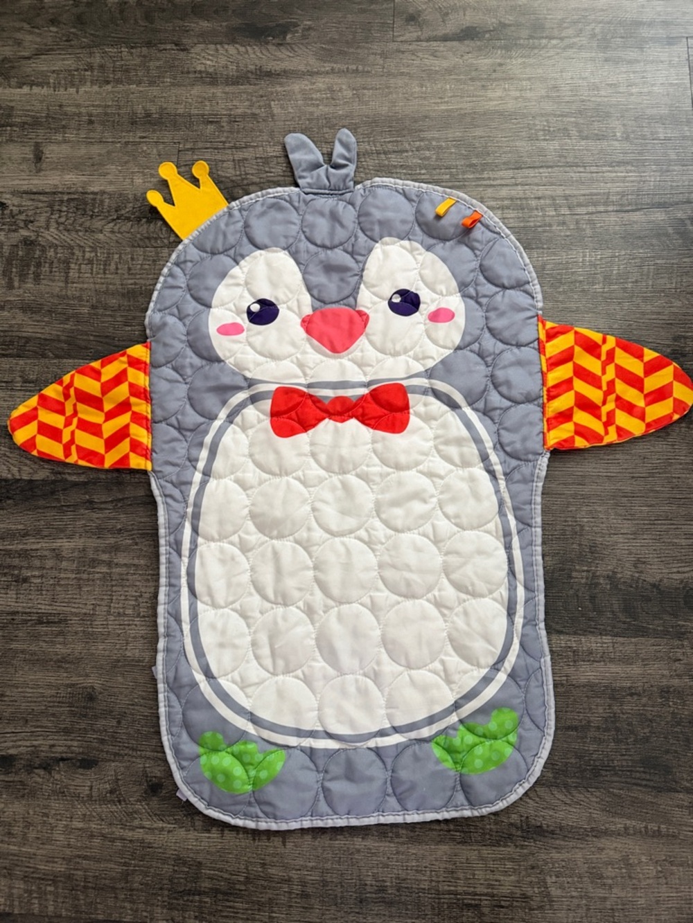 Gray & White Penguin Quilted Play Mat with Red Bow